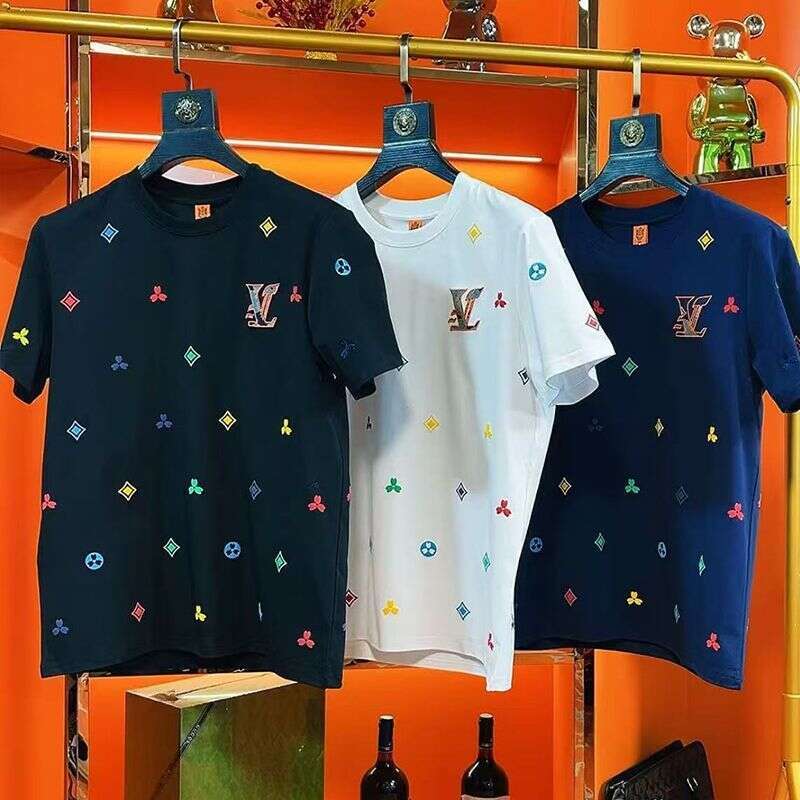 Light Luxury High-End Embroidery Short Men's Trendy Brand Cool Round Neck Regular Shoulder T-Shirt Summer Fashion Casual Half Sleeve Trend
