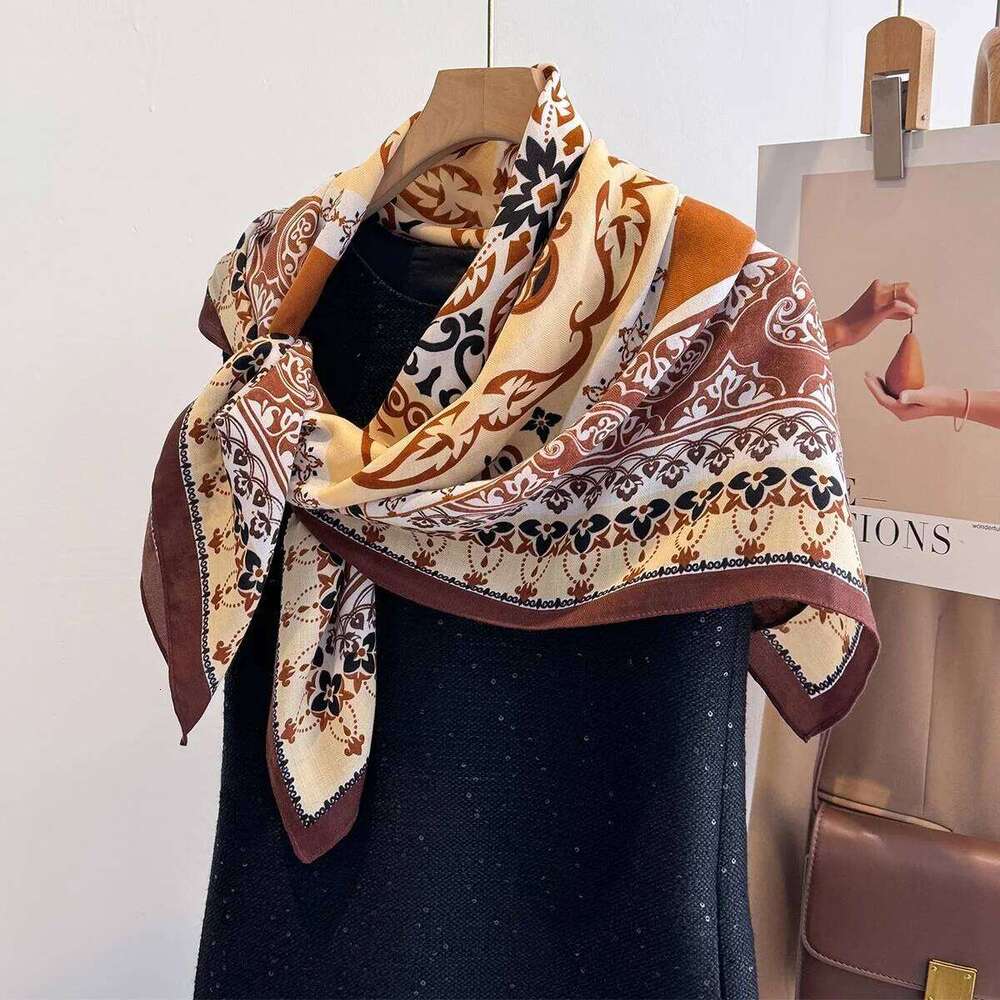 90*90cm Retro Printed Square Scarf Women Imitation Silk Scarves Bandanas Luxury Travel Shawl Wraps Elegant Hijab Neckerchief XJ260304