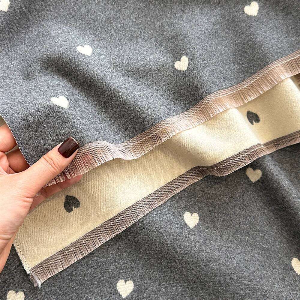 Autumn Winter Heart-Shaped Texture Color-Blocked Fashion Double-Sided WomenFaux Cashmere Warm Scarf Air Conditioner Shawls XJ260304