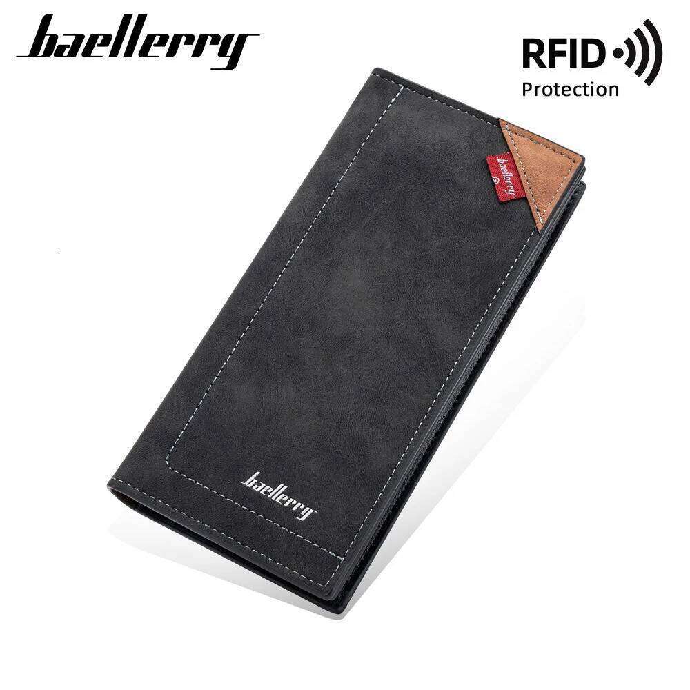 Color Blocking RFID Wallet for Men, Baellerry Long Business Card Holder with Many Pockets, Formal Office Use C260304