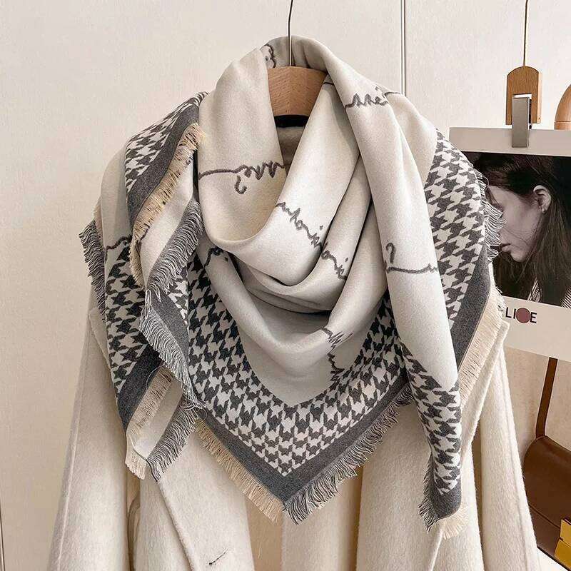 Luxury Brand Cashmere Women Houndstooth Scarf Winter Warm Shawl and Wrap Bandana Pashmina Female Foulard Square Thick XJ260304