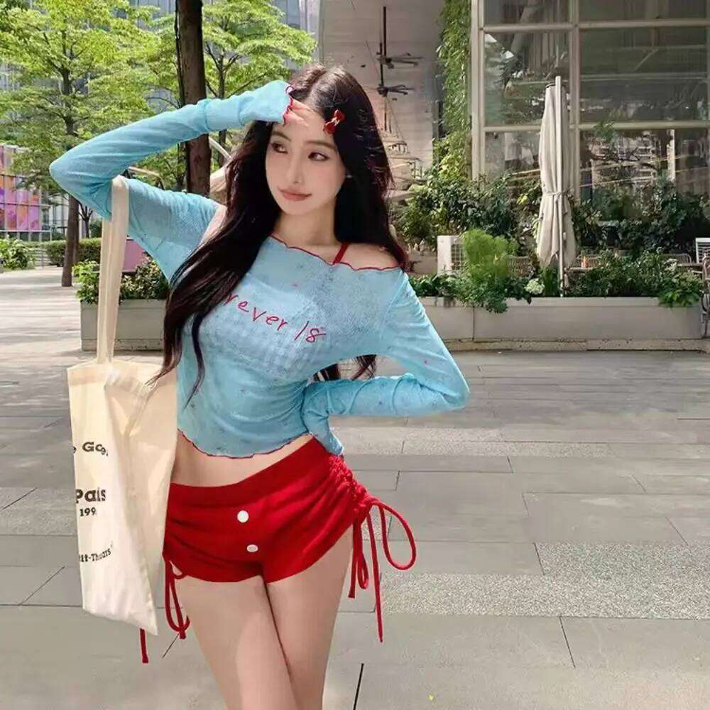 Elastic Sweet Swimsuits Two Piece V Hem Backless Floral Bikini Set Women Korean Style Low Waist Flower Swimming Suit Summer Y260303