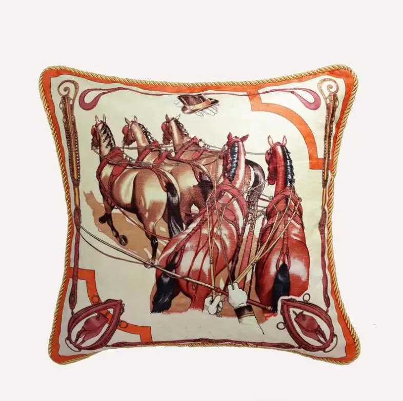Horse Embroidery Cushion Cover American Luxury Designer Pillow for Living Room Sofa DecorT260304