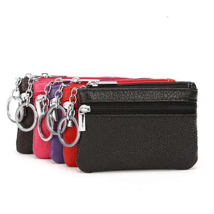 Genuine Top Grain Leather Coin Purse with Key Ring Mini Durable Wallet for Cash and Coins, Portable Money Pouch C260304