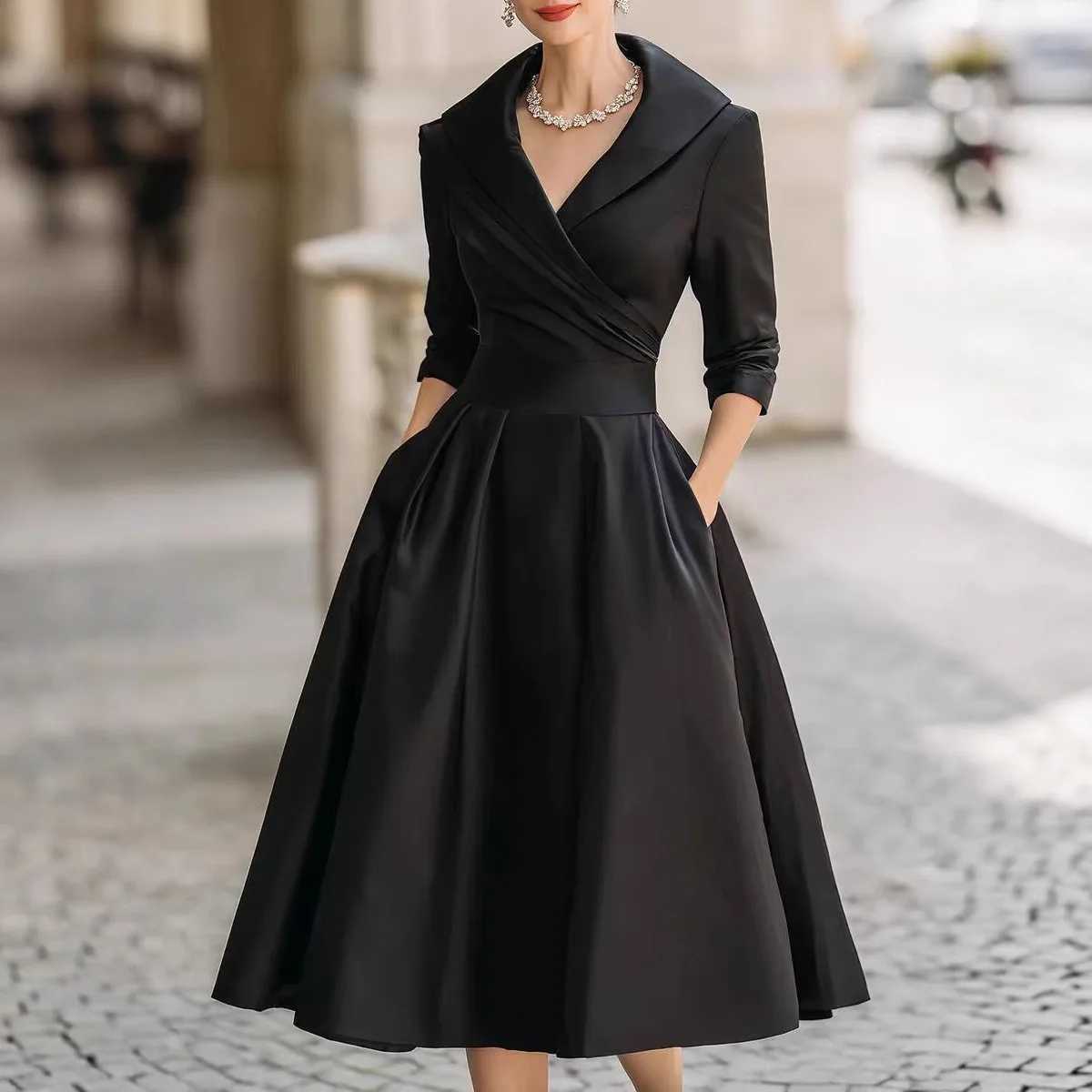 Womens Fashion Dress New Style V-neck Waist-hugging Makes You Look Slim And Elegant Long Sleeves Maxi Prom Dresses For Women M260304