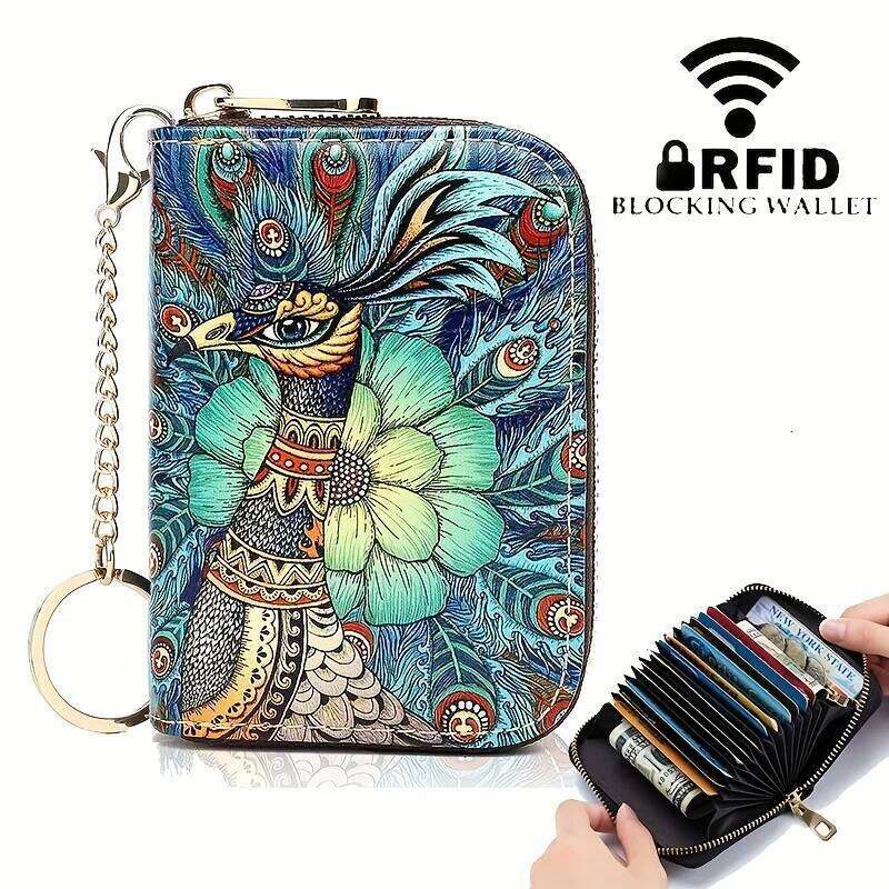 High quality leather Men Women Holder Small Zipper Wallet Solid Coin Purse Key Ring Design RFID Business Credit Card Bags C260304