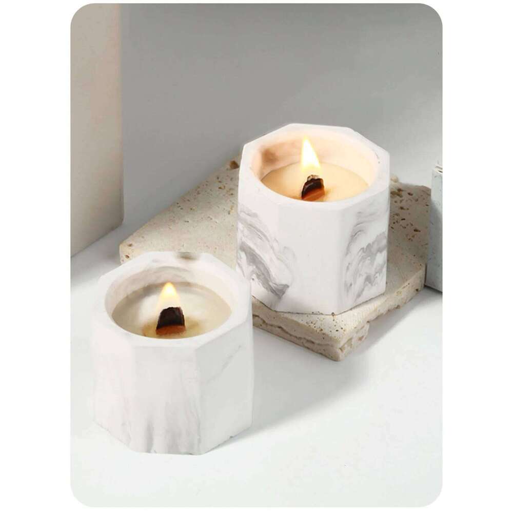 Handmade soy wax scented candle. Marble-patterned plaster ink cup, romantic and smokeless W260304