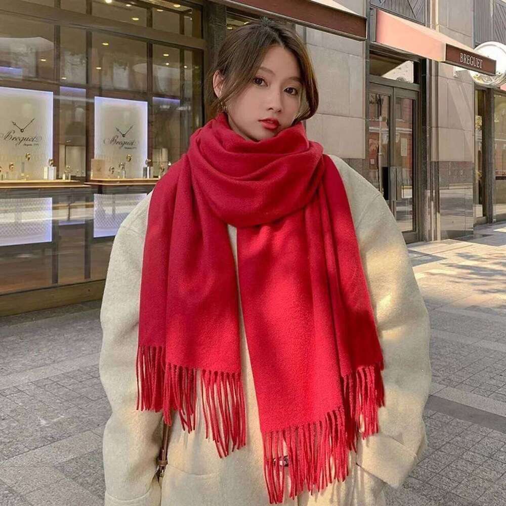 Women's winter cashmere warm scarf, double-sided printed thick and soft tassel shawl, long cloak scarf XJ260304