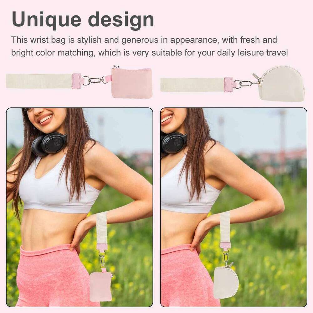 Mini Dual Coin Pouch Solid Color Wristlet Keychain Handbag Key Card Holder Change Pocket Wallet for Women C260304