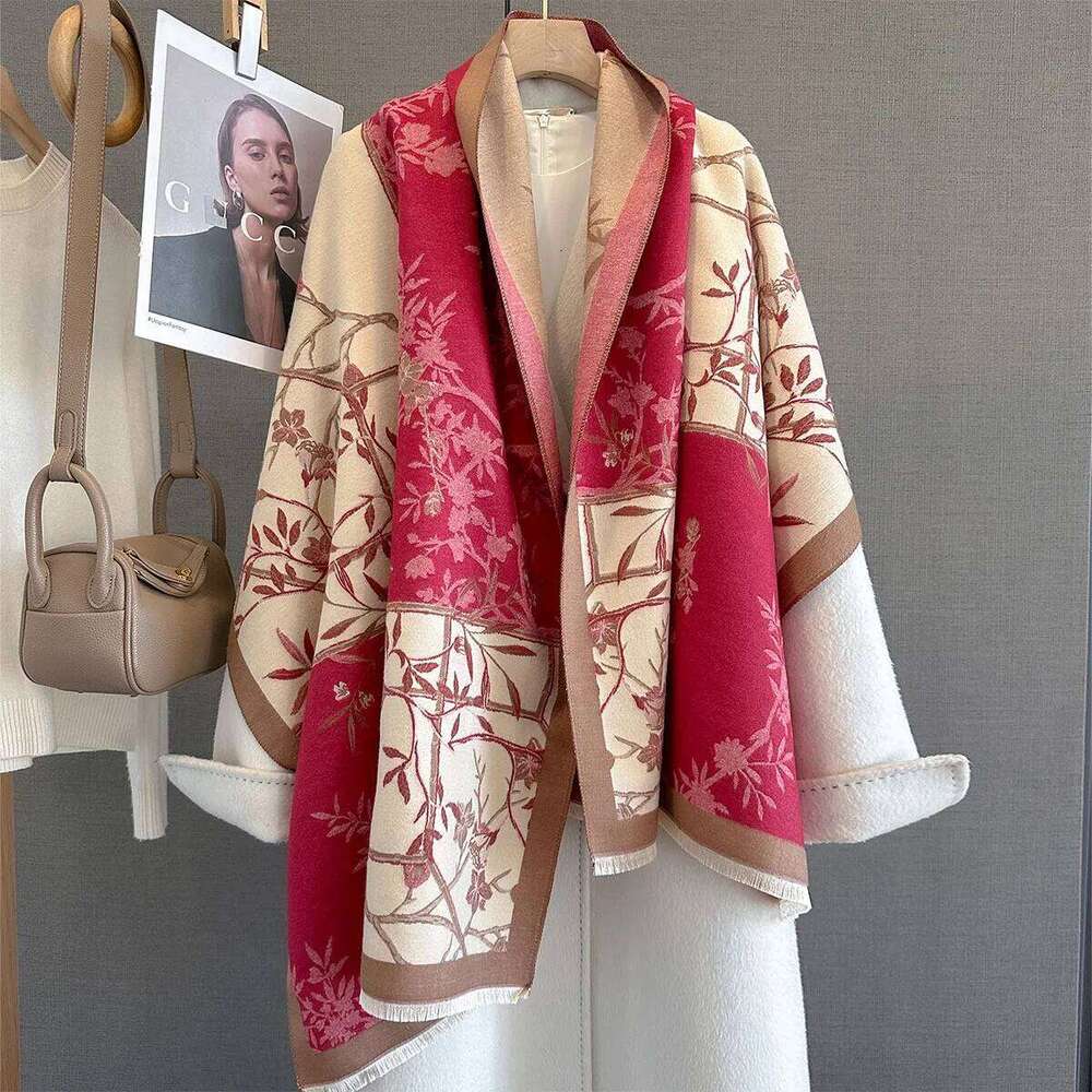 Winter Warm Scarf For Women Luxury Long Tassel Pashmina Shawl Faux Cashmere Warps Autumn Floral High Quality Blanket XJ260304
