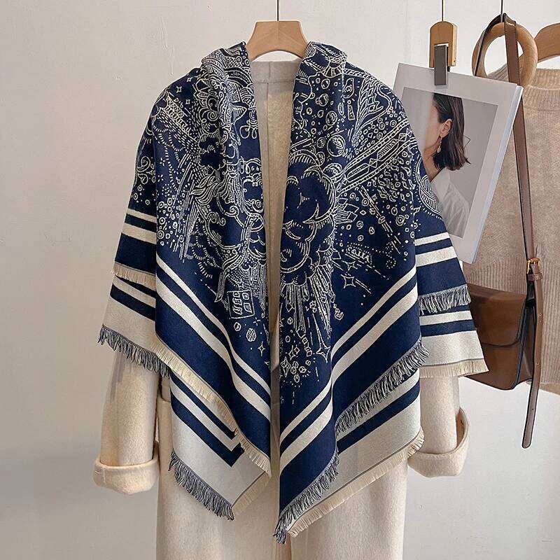 Elegant Striped Design Imitation Cashmere Soft Warm Versatile Shawl Coldproof Windproof Blanket Scarf for Autumn Winter XJ260304