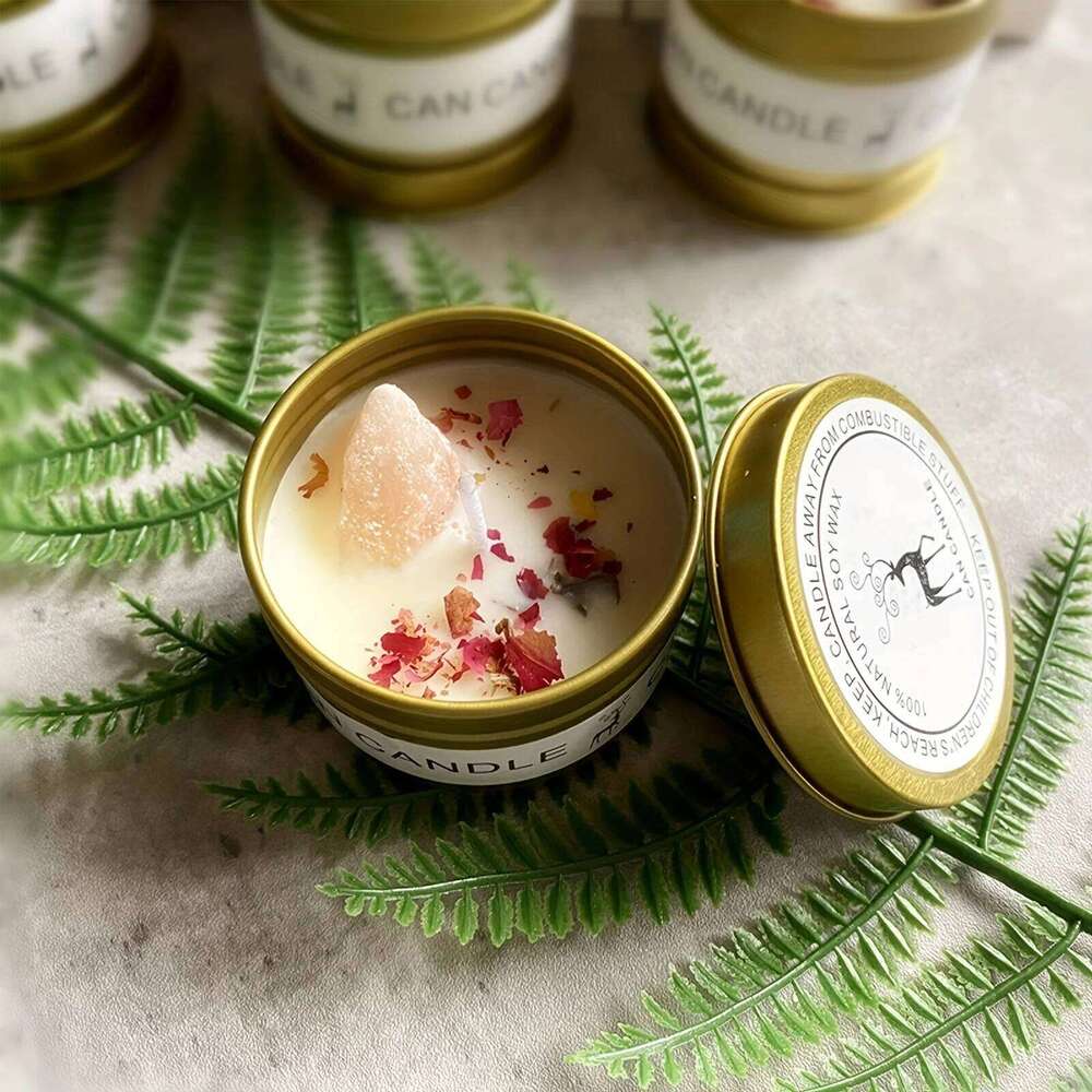 1pc Aromatherapy Candles Crystal Stone Dried Flower Luxury Meditation Scented Candles, Stress Relief Spiritual W260304