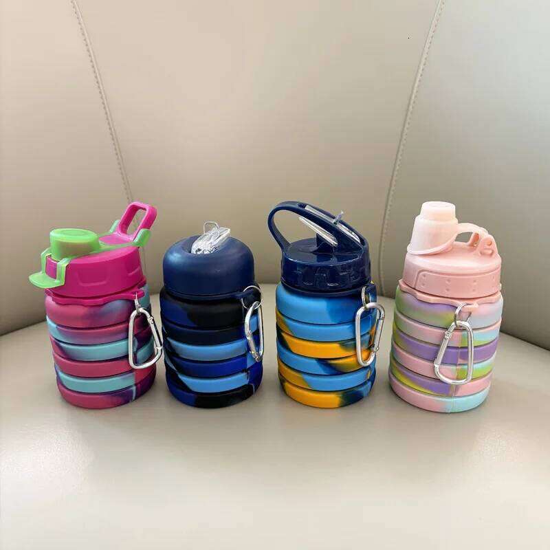 Outdoor Sports Food Grade Telescopic Camouflage Color Water Bottle Portable Silicone Folding Cup S260303