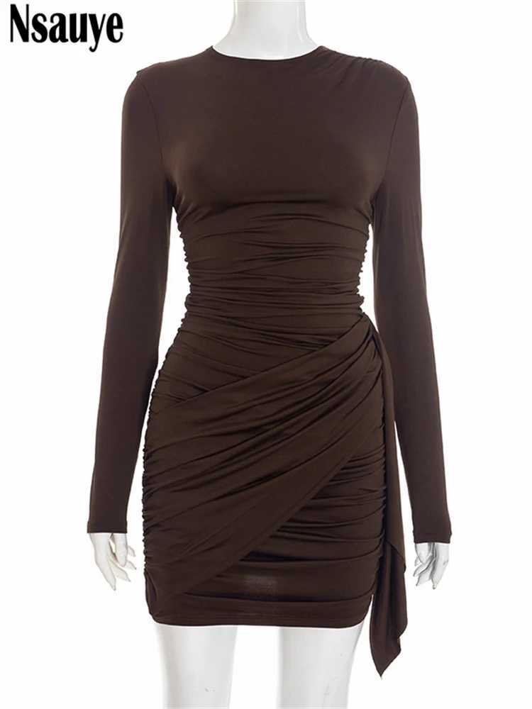 Nsauye New Fashion Women Short Wrap High Waisted Mini Winter Dress 2025 Outfits Sexy Night Club Party Evening Long Sleeve Dress M260304