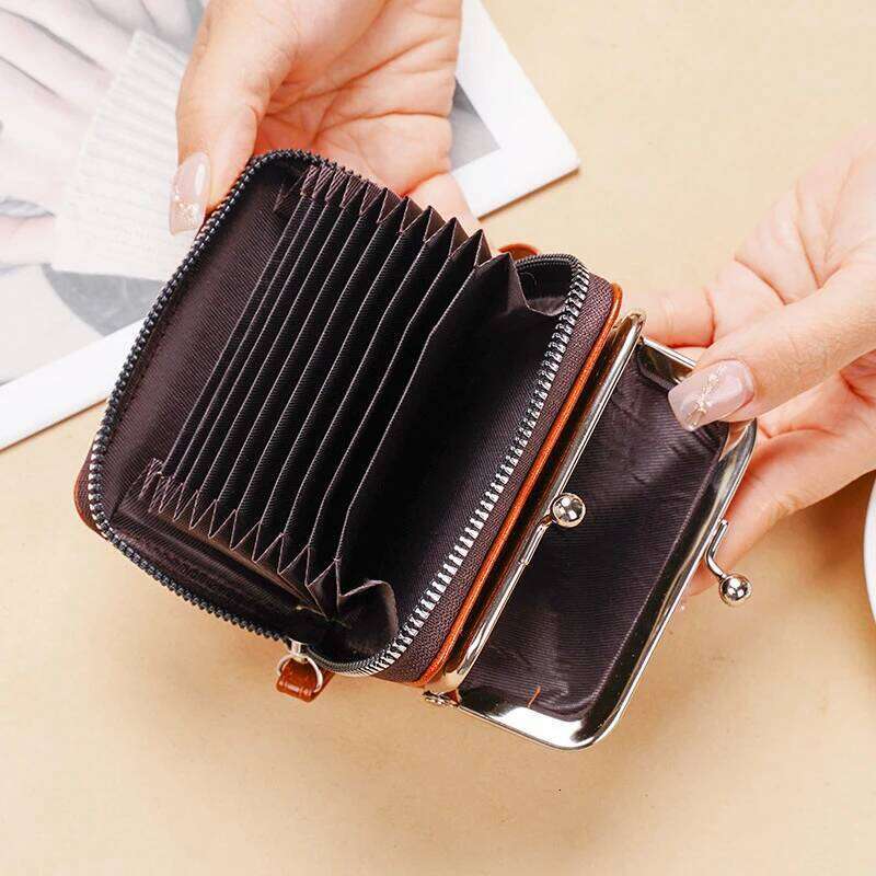 Womens Wallet Small Ladies Compact PU Leather Card Holder Coin Purse With Zipper Vintage Clip Organ Wrist Bag C260304