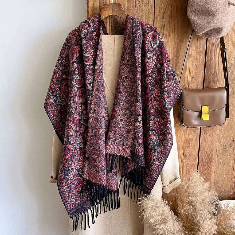 Winter New Brand National Style Paisley Design Thick Pashmina Shawl Long Tassel Print Scarf Women Keep Warm Poncho Stoles XJ260304