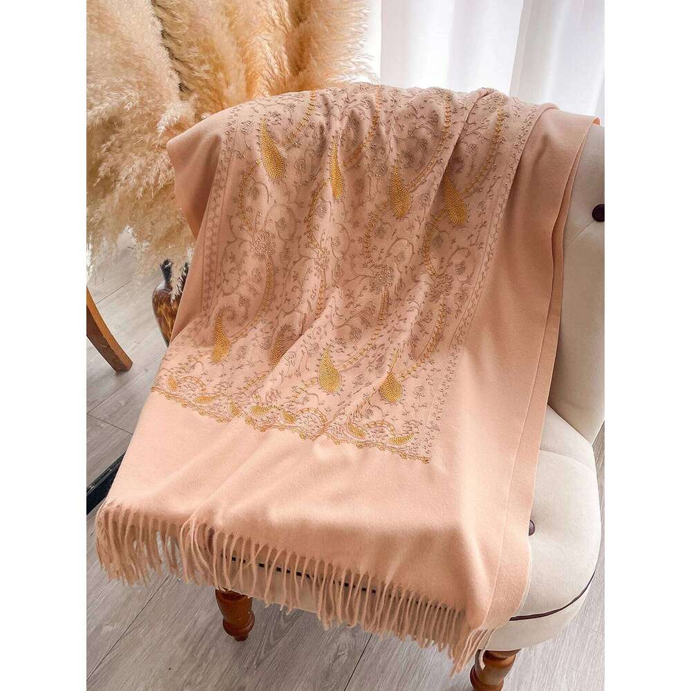 Pashmina Cashmere Feel Blend Mujer Bufanda Scarves Echarpes Embroider Flower Cape Thick Warm Poncho Kerchief Scraf XJ260304