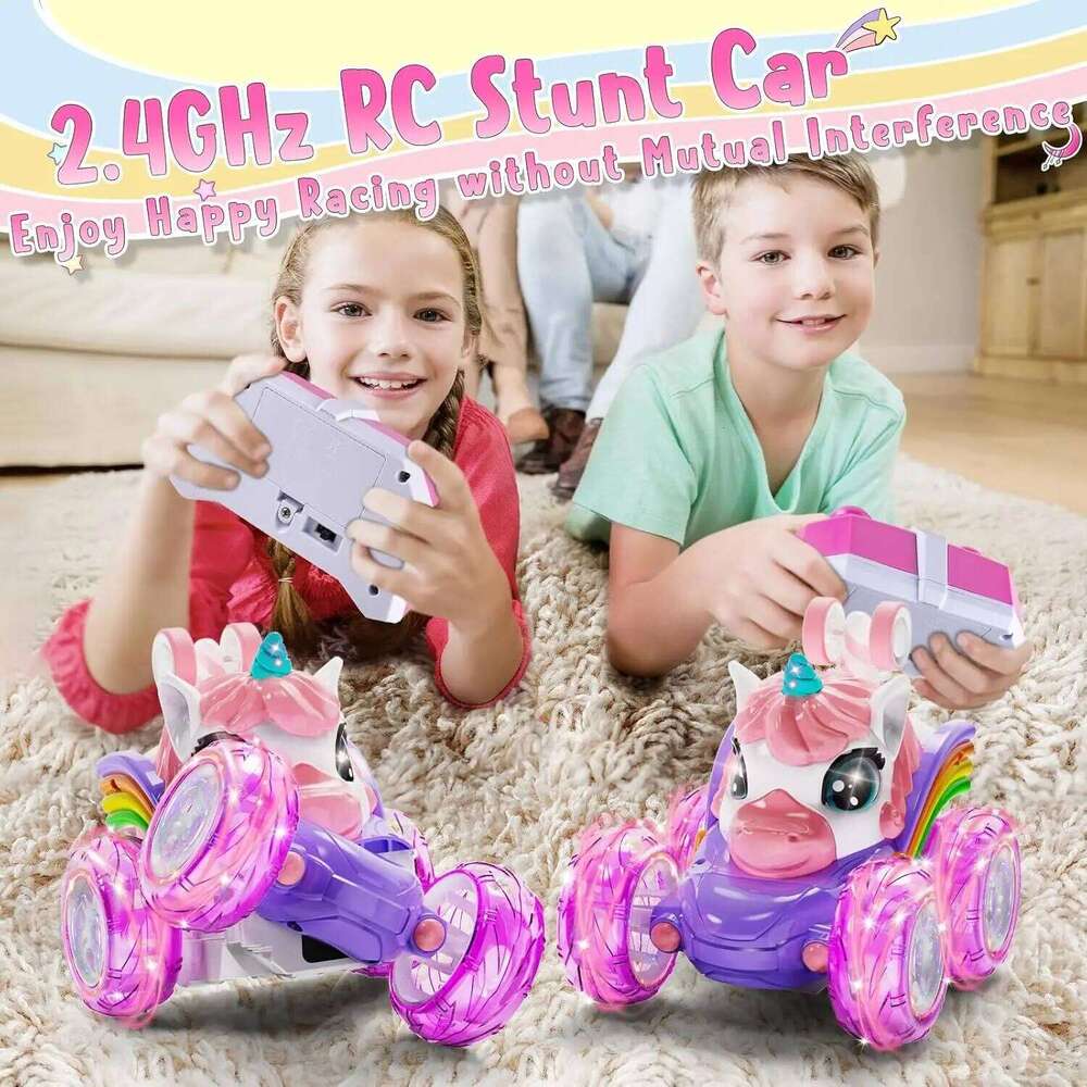 Unicorn Remote Control Car for Girls, 360 Rotating 4WD Stunt RC Cars with Cute Lights, Rechargeable Toys-Kid Birthday Gifts Z260303