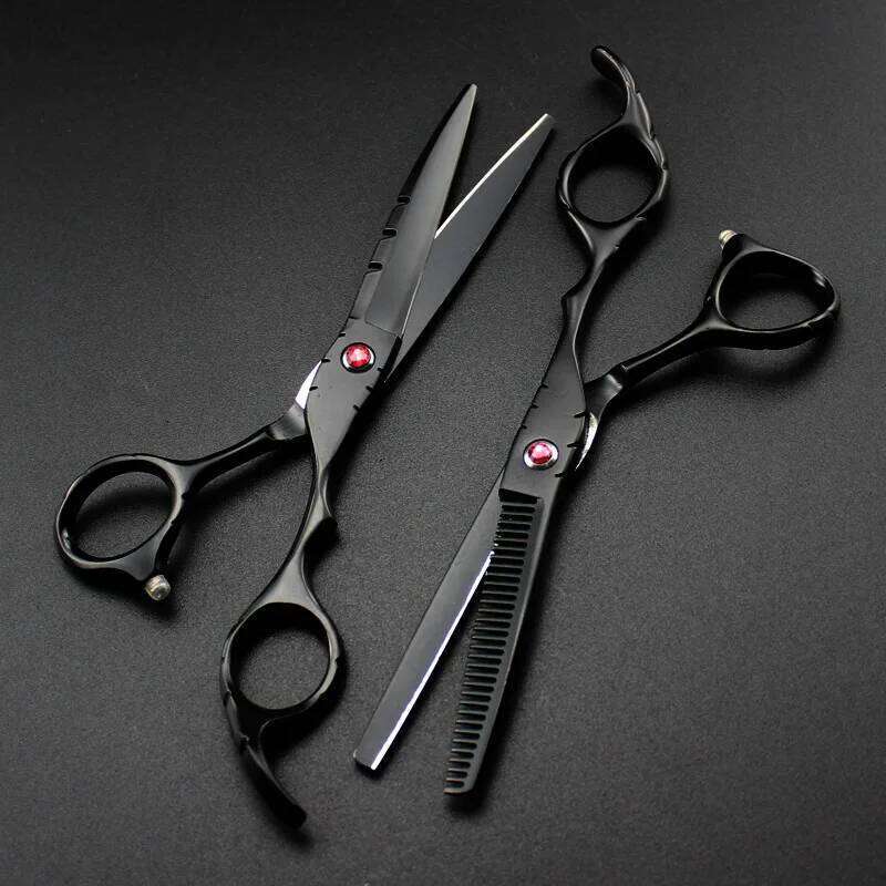 professional Japan 440c 5.5 6 '' red gem black hair haircut scissor thinning barber cutting shears hairdresser scissors H260303