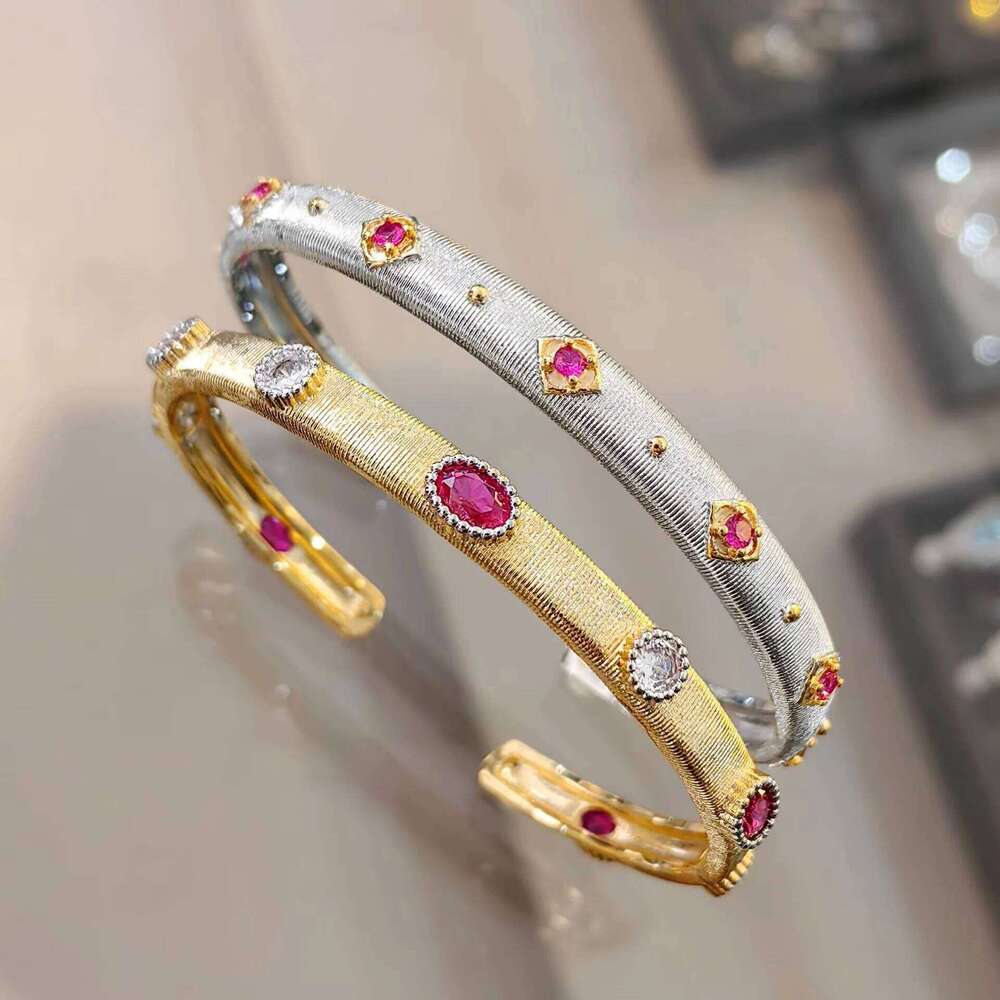 Italian Vintage Inlaid Red Corundum Gold-plated Bracelets Women's Trendy 2025 Gifts for Women Luxury Jewelry XJ260303