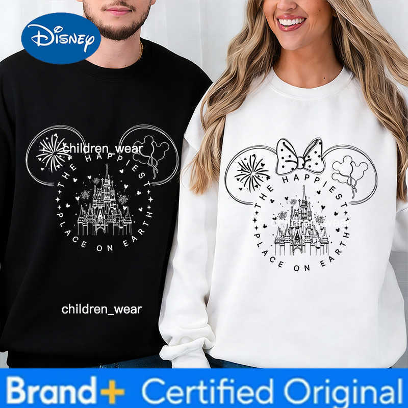Disney The Happiest Place on Earth Sweatshirt Mickey Mouse Minnie Classic Character Couple Matching Tracksuit Women Men Mickey Pullover H260304