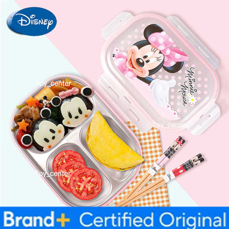 Disney Mickey Minnie Lunch Box Anime Frozen Elsa Anna Stainles Steel Dinner Plate Crisper Student Fruit Lunch Box Kids Tableware H260304