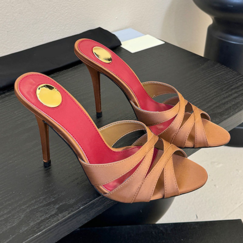 Italian designer satin crepe CHANDELLE mules crisscrossed almond toe covered stiletto heel mules sandals Ladies elegant sexy Stiletto Heel sandals