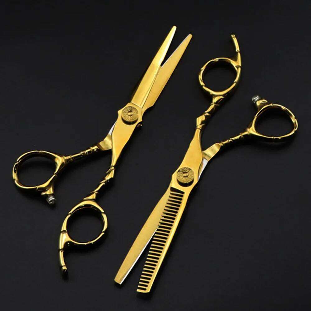 Professional Japan 440c steel 6 '' Gold hair cutting haircut thinning barber tools cut shears hairdresser scissors H260303