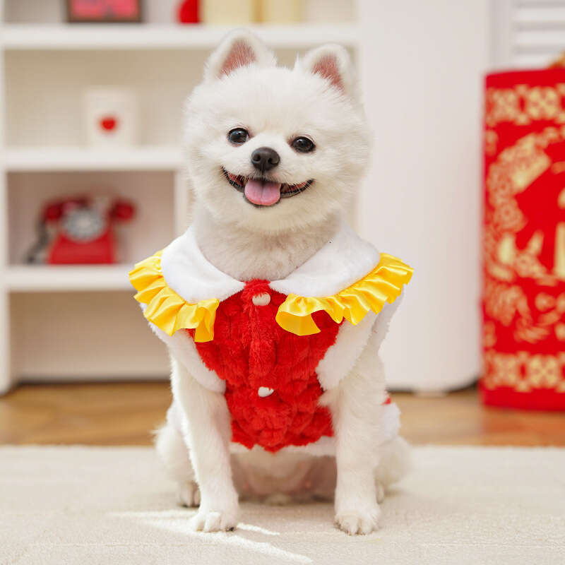 Famous brand New Year Autumn Winter Double Layer Thickened Velvet Chinese Style Jade Rabbit Pet Dog Cat Clothes Accessories Tang Suit Bichon Teddy pup