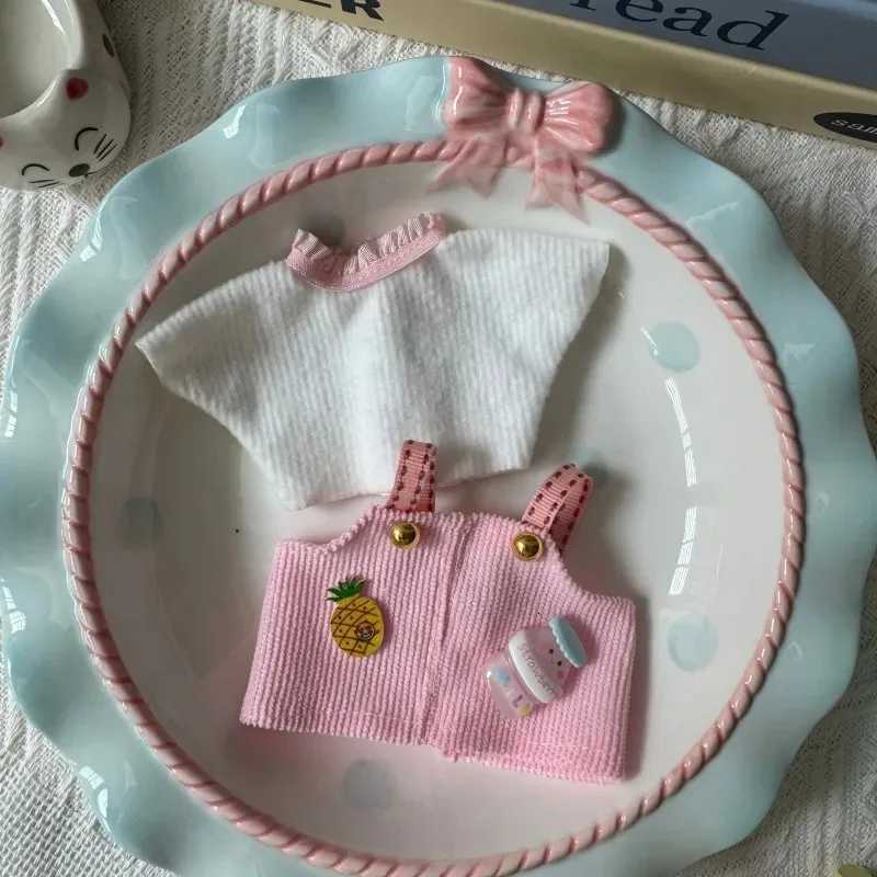 15/17cm Labubu Spring Denim Overalls Set, Cute Flower Doll Outfit with Hat & T-Shirt for Decoration & ReplacementT260304