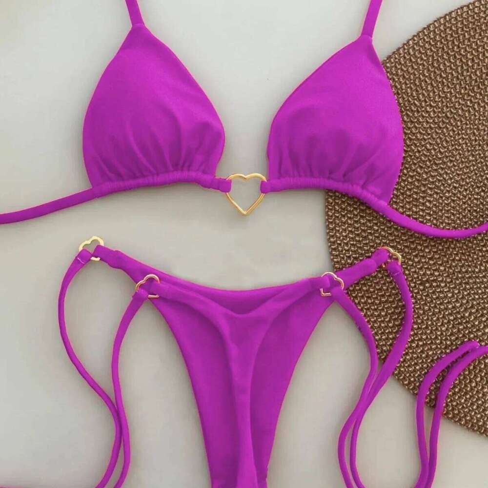 Sexy Halter Solid Color Bikini Set Women Lace-up Swimsuit Two-piece Triangle Thong Swimwear Bathing Suit Brazilian Biquinis Y260303