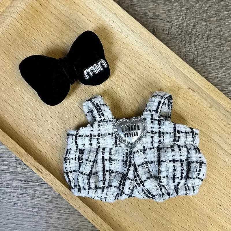 High-End Heart Plaid Camisole Set with Bow for 15-17cm V1/V2/V3 Labubu Dolls DIY Outfit AccessoriesT260304