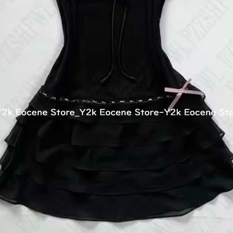 Harajuku Solid Lace Sweet Girly Dresses Elegant Strap Short Sleeve Suspenders Waist Dress Japanese Kawaii Bow Patchwork Clothes M260304