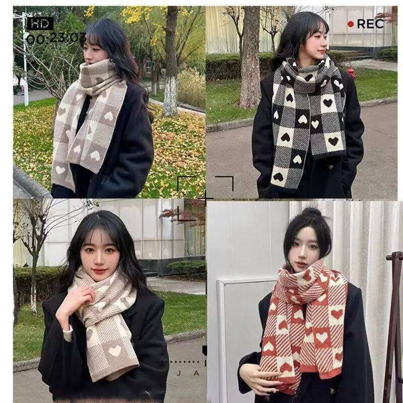 Autumn and New Korean Version Versatile Warm French Retro Cute Winter Multi-style Casual Heart Scarf Fashion Trend XJ260304