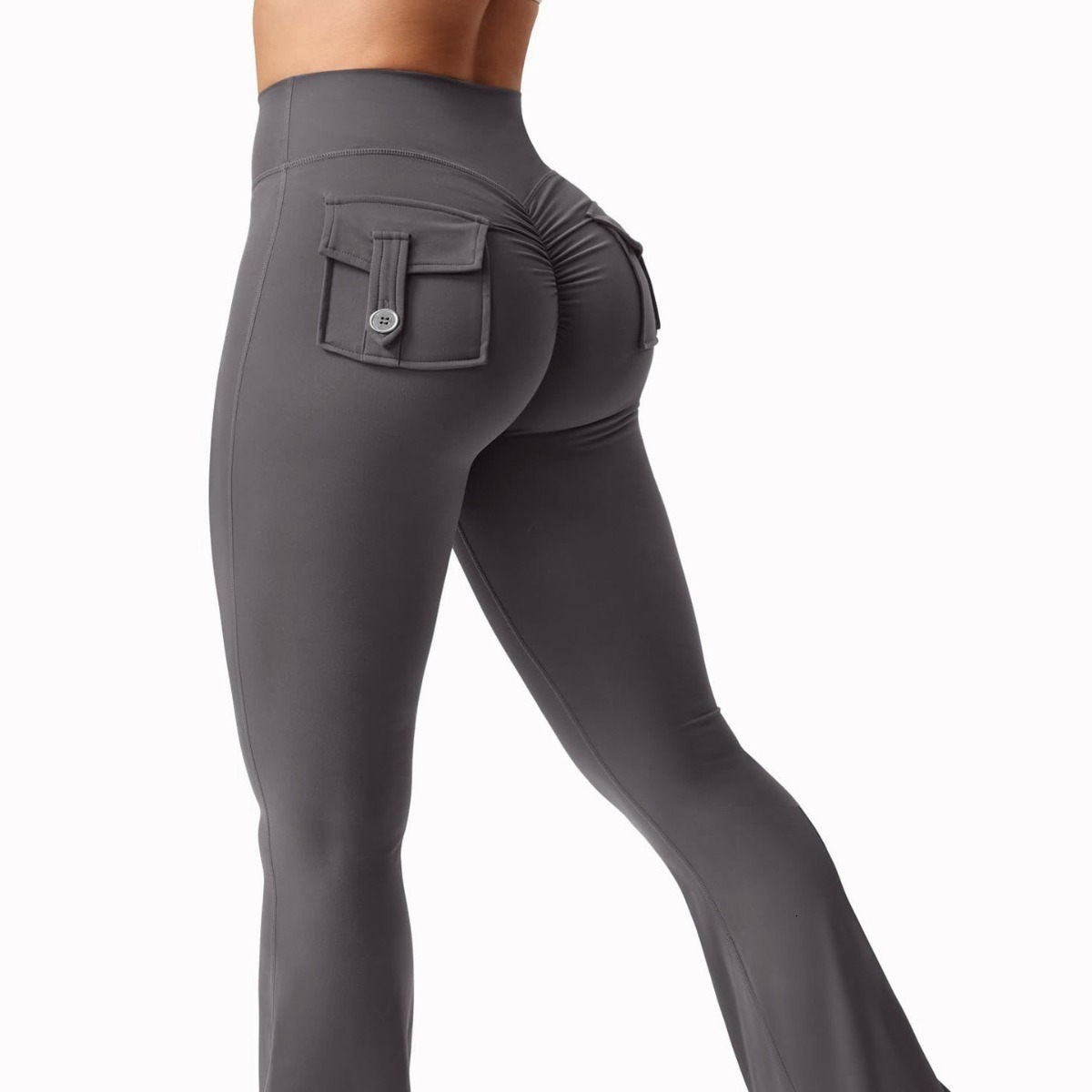 Super elastic faux nylon seamless sports fitness cargo pants for women slightly flared slim-fit leggings 240808