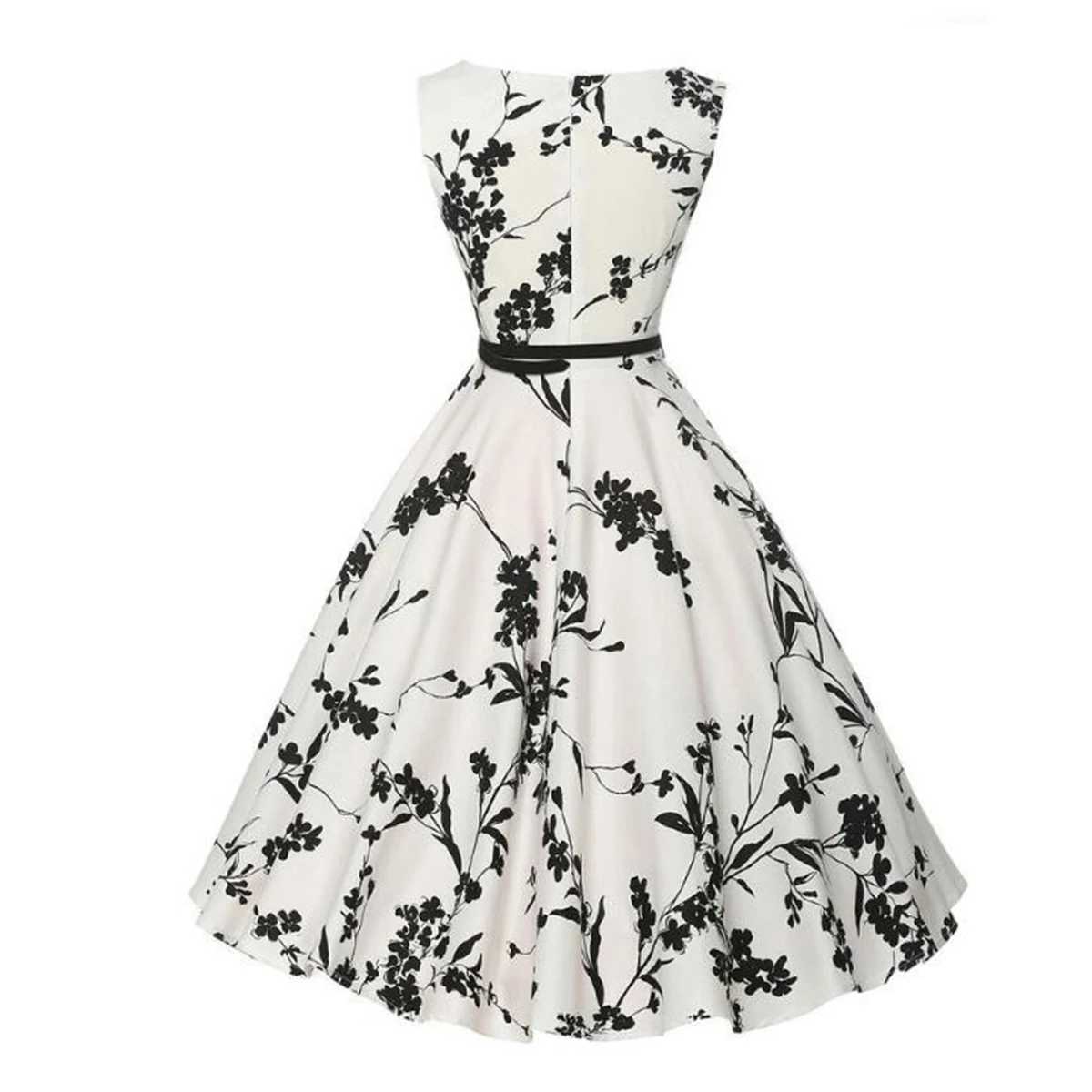 Summer Vestidos Dress Clothing Floral Robe Retro Swing Casual Vintage Rockabilly Dresses M260304