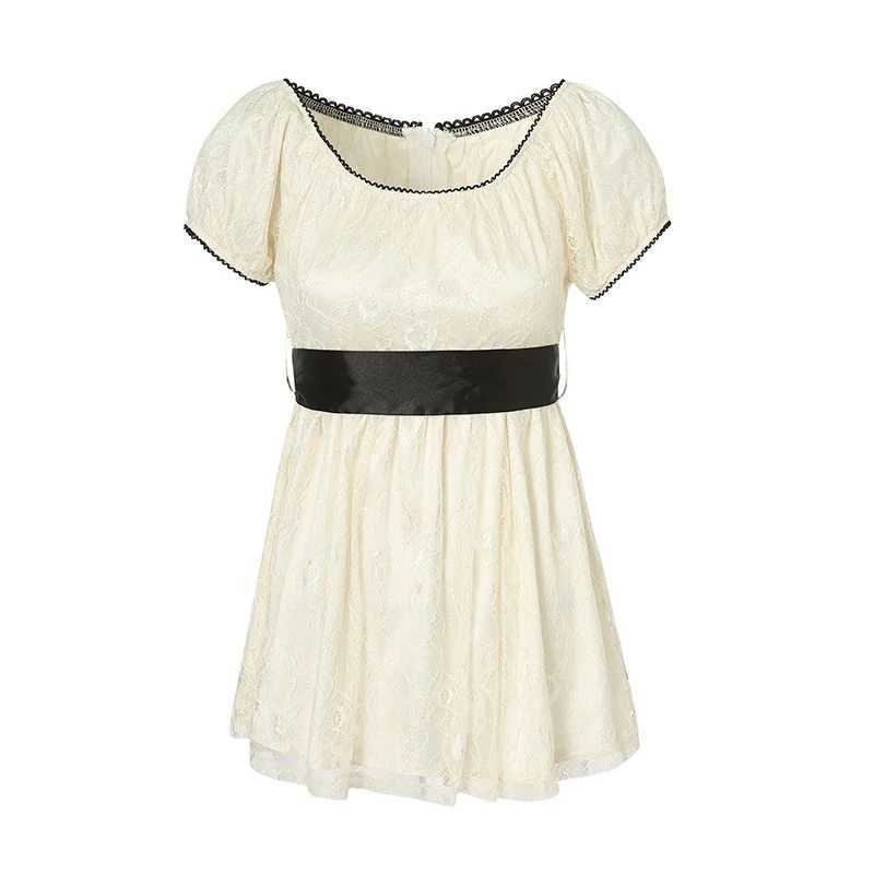 Xingqing 2024 Sweet Fairy Grunge Lace A Line Dresses Summer Women Patchwork Puff Sleeve Kawaii Dress 2000s Aesthetic Outfits M260304