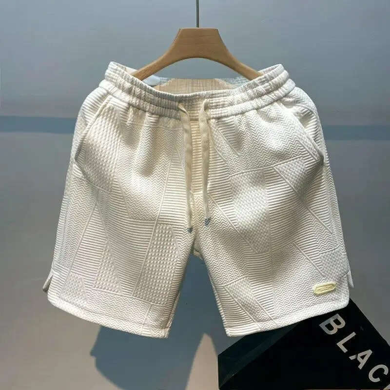Men's Shorts Summer Running Men Casual Jogging Sport Short Pants Wave Pattern Solid Color Drawstring Loose Dry Gym Sports Men's Clothing