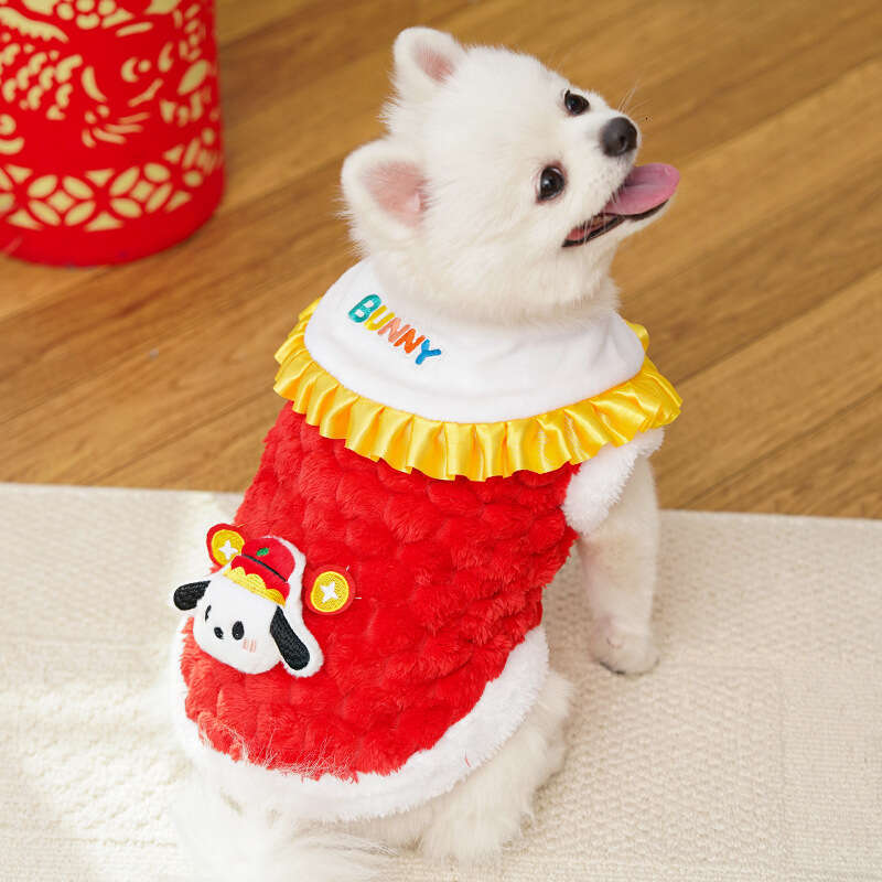 Famous brand New Year Autumn Winter Double Layer Thickened Velvet Chinese Style Jade Rabbit Pet Dog Cat Clothes Accessories Tang Suit Bichon Teddy pup
