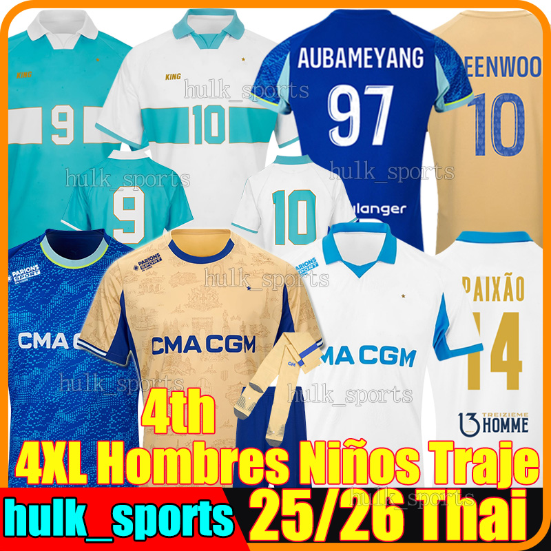 4XL 2025/26 MarseilLe AUBA King soccer jerseys OM maillot de foot GREENWOOD PAIXAO PAVARD T.WEAH VAZ HOJBJERG AGUERD GOUIRI RULLI men kids kits socks set football shirt