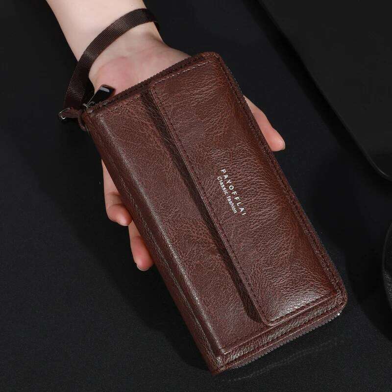 Men's PU Zipper Handbag Large Capacity Long Clutch Phone Bag Multi card Card Holder Coin Purse Wallet Double Layer C260304