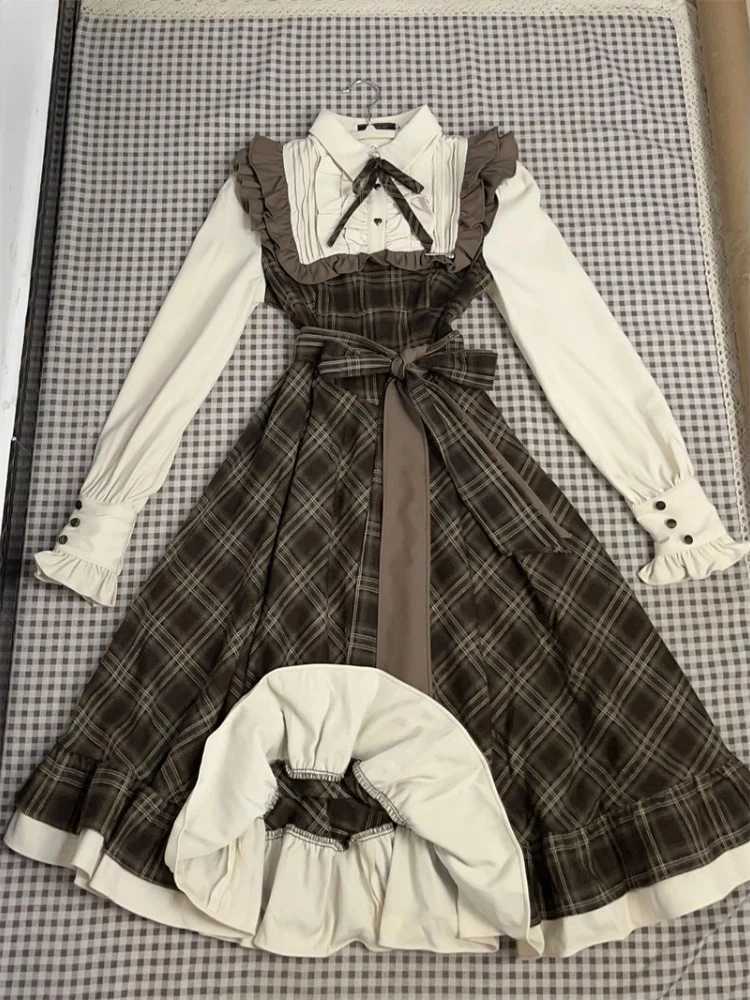 French Vintage Midi Dress Women Casual Evening Party Plaid Dress Office Lady Outwear Dress Korean Fashion Spring CHIc M260304