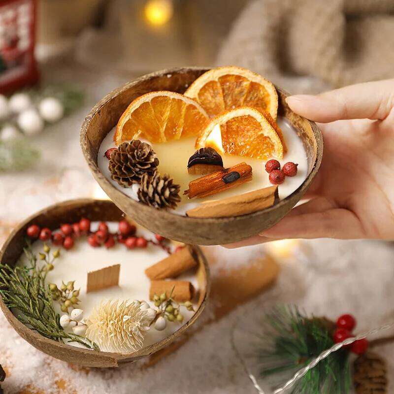 Coconut Bowl with Dried Flowers, Home Decorative Candles, Eco-Friendly Aromatherapy Candle for Weddings W260304