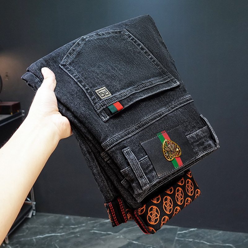 Luxury Brand Designer Clothes European Station Embroidered Jeans Trendy Brand Men's Three-Dimensional Full Bottom Printed Slim Fit Trendy Brand E