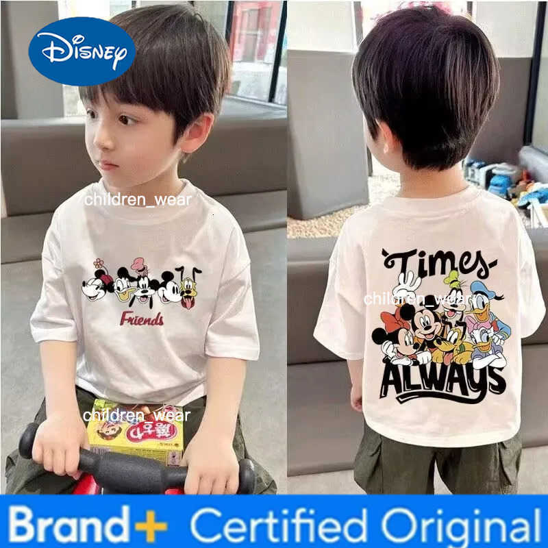 Disney Mickey and Friends Kids T-shirt 100 Cotton Time Never Stops Double-sided Printed Short-sleeved T-shirt H260304