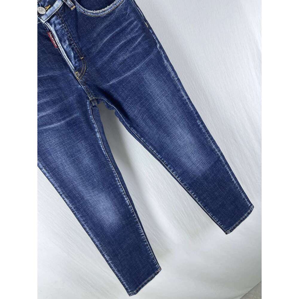 6057 Four Seasons New D2 Jeans Men's Washed Ripped Patch Paint Printed Feet Blue 26Y0304