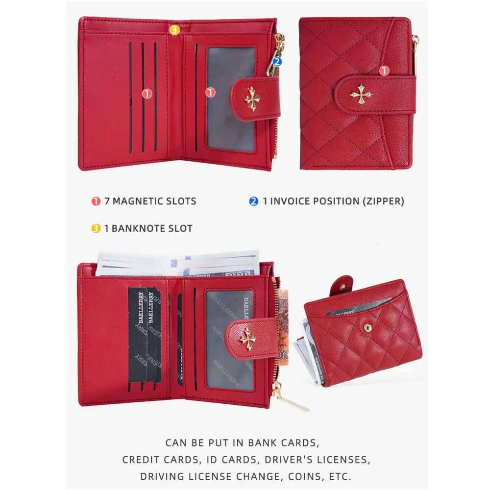 Four-Leaf Clover Quilted Zipper Coin Purse Bifold Women's Short Wallet Multi-Functional Fashion Casual Multi-Slot Card Holder C260304