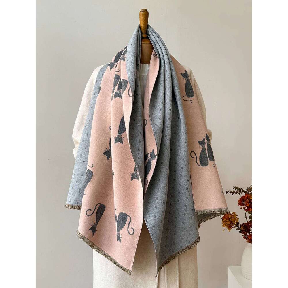 Women's Autumn Winter Warm Faux Cashmere Scarf Jacquard Shawl Wrap Cozy Blanket Neck Protection XJ260304