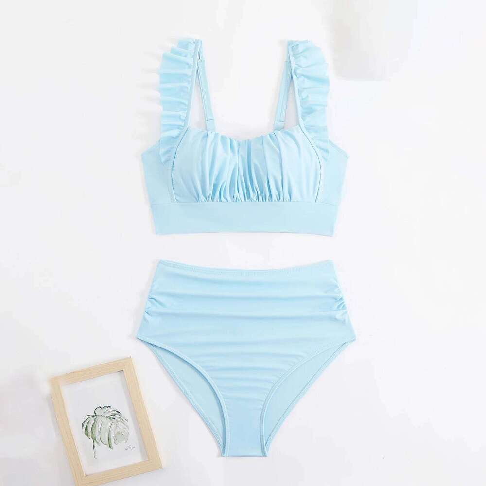 Yiiciovy Ruched New Sexy Bikini Women Tankini Swimsuits Fly Sleeve Padded Push Up Swimwear High Waist Beach Bathing Suit Y260303