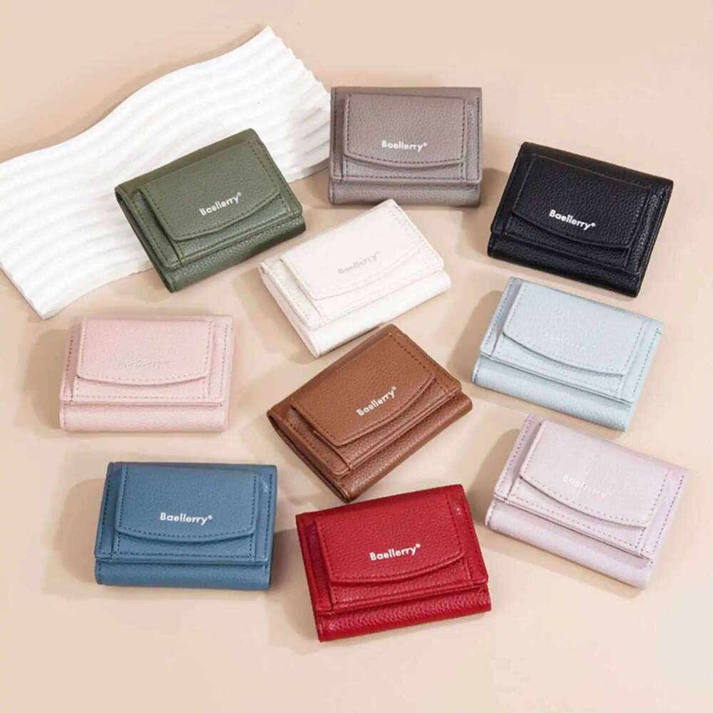 Solid Color Multi-Card Trifold Coin Fashion Casual New Women's Short Wallet Simple Mini Pu Purse Card Holder Gift Ladies C260304